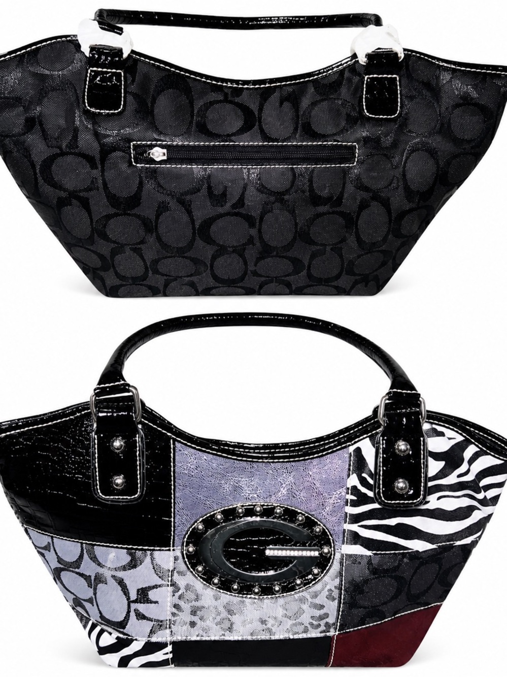 Black Patchwork Shoulder fashion Tote with Multicolor Accents
